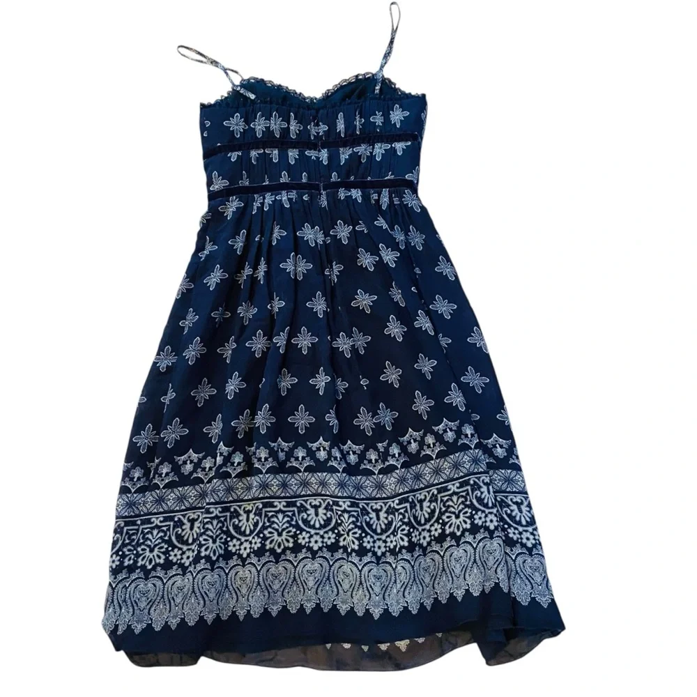 MAX & CLEO Blue Silk Coquette Girl Printed Cocktail Dress - Picture 2 of 4